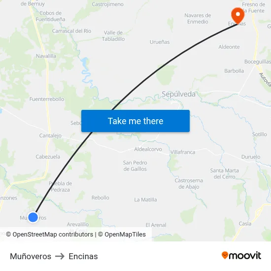 Muñoveros to Encinas map
