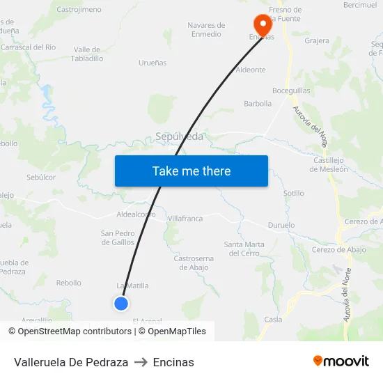 Valleruela De Pedraza to Encinas map