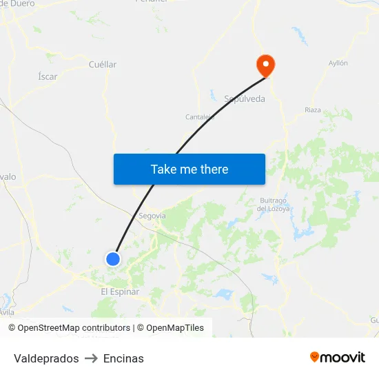Valdeprados to Encinas map