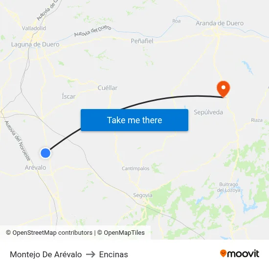 Montejo De Arévalo to Encinas map
