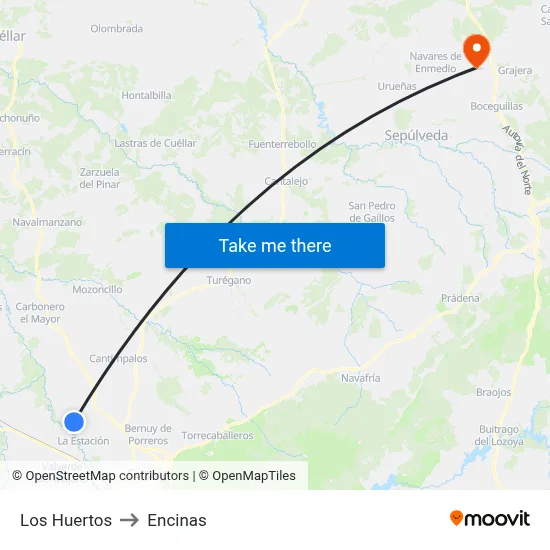 Los Huertos to Encinas map