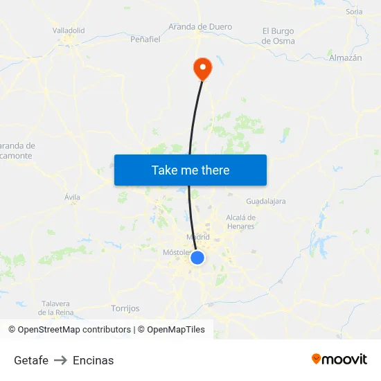 Getafe to Encinas map