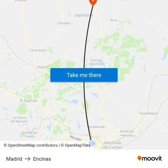 Madrid to Encinas map