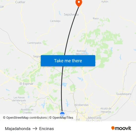 Majadahonda to Encinas map