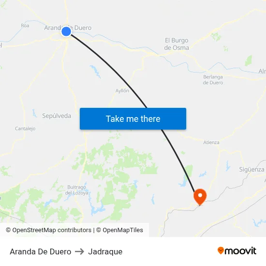 Aranda De Duero to Jadraque map