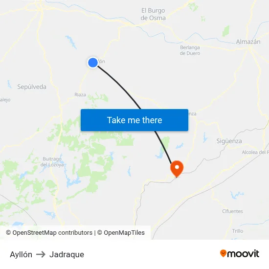 Ayllón to Jadraque map