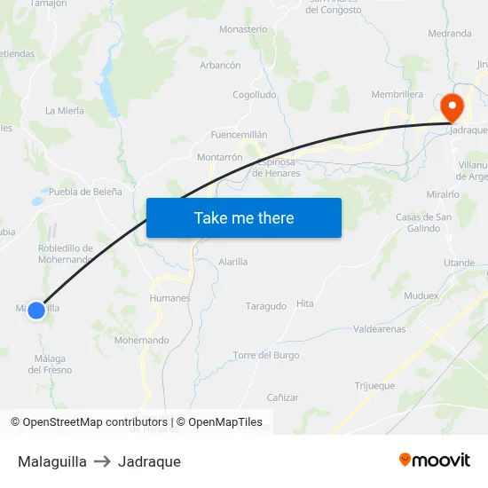 Malaguilla to Jadraque map