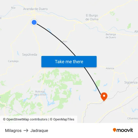 Milagros to Jadraque map