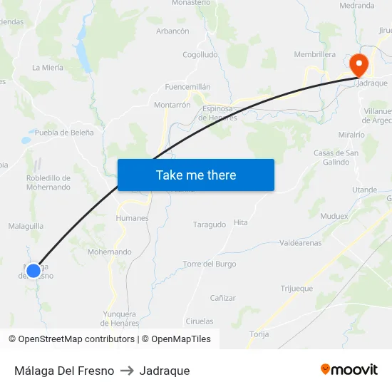 Málaga Del Fresno to Jadraque map