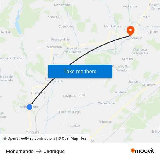 Mohernando to Jadraque map