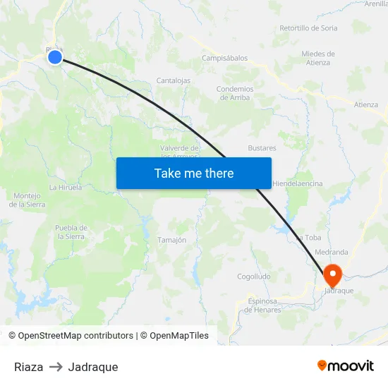 Riaza to Jadraque map