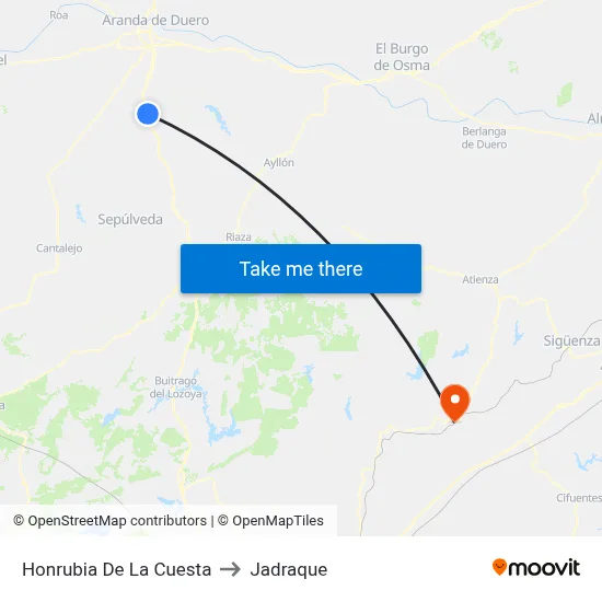 Honrubia De La Cuesta to Jadraque map