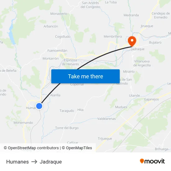 Humanes to Jadraque map