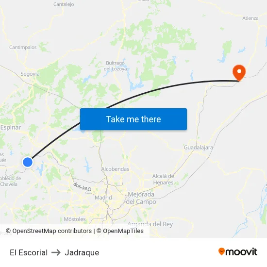 El Escorial to Jadraque map
