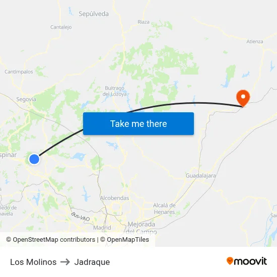 Los Molinos to Jadraque map
