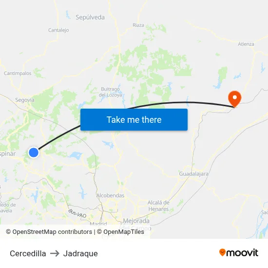 Cercedilla to Jadraque map
