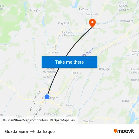Guadalajara to Jadraque map