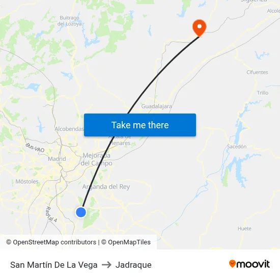 San Martín De La Vega to Jadraque map