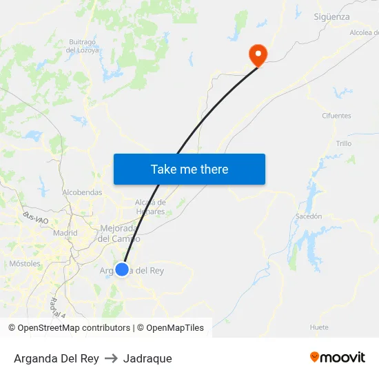 Arganda Del Rey to Jadraque map