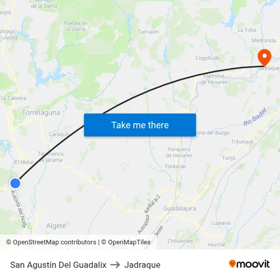 San Agustín Del Guadalix to Jadraque map