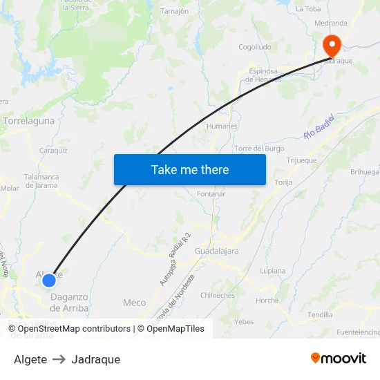 Algete to Jadraque map