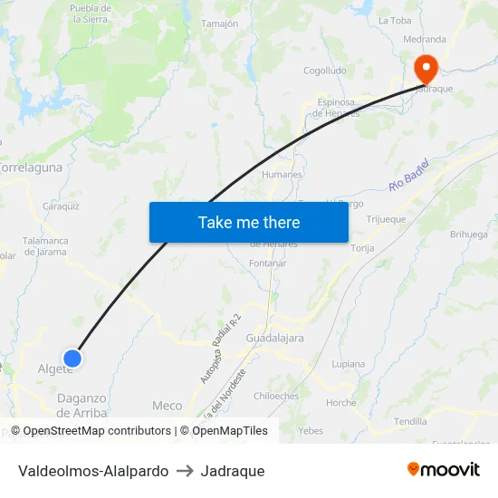 Valdeolmos-Alalpardo to Jadraque map