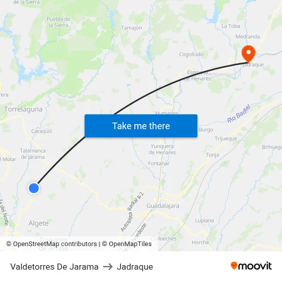 Valdetorres De Jarama to Jadraque map