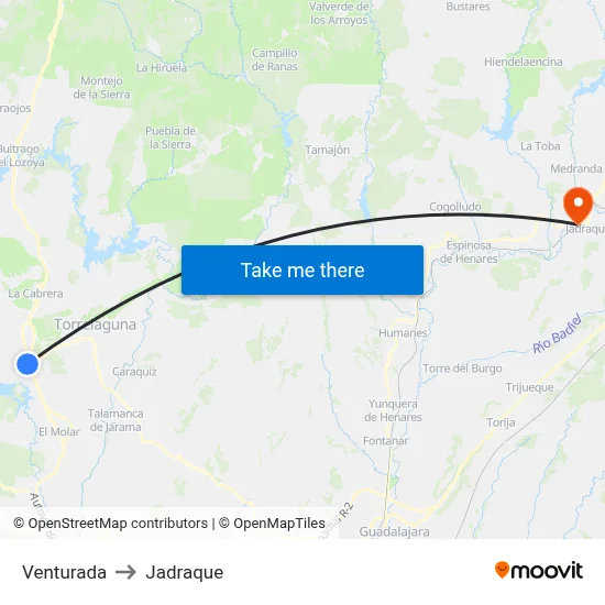 Venturada to Jadraque map