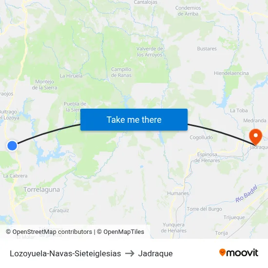 Lozoyuela-Navas-Sieteiglesias to Jadraque map