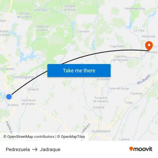 Pedrezuela to Jadraque map