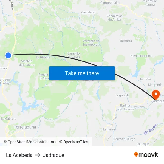La Acebeda to Jadraque map