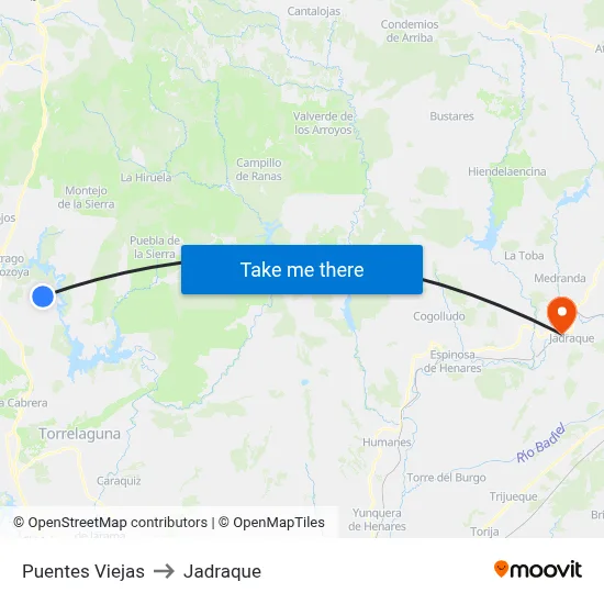 Puentes Viejas to Jadraque map