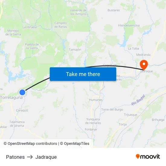 Patones to Jadraque map