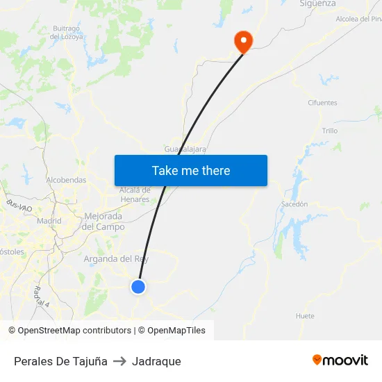 Perales De Tajuña to Jadraque map