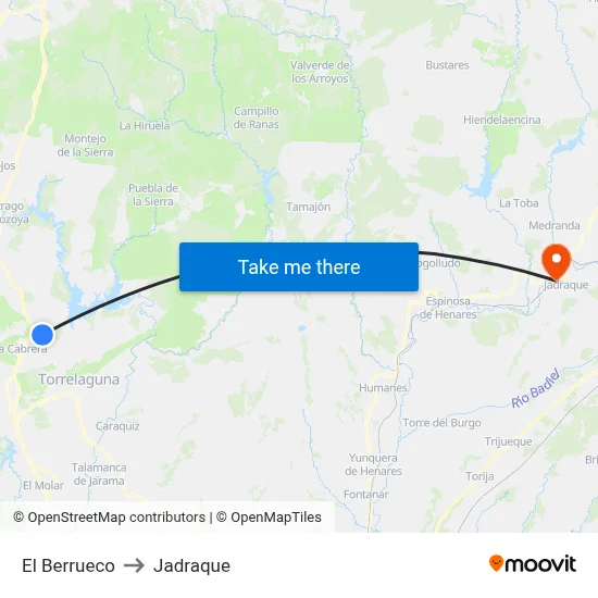 El Berrueco to Jadraque map