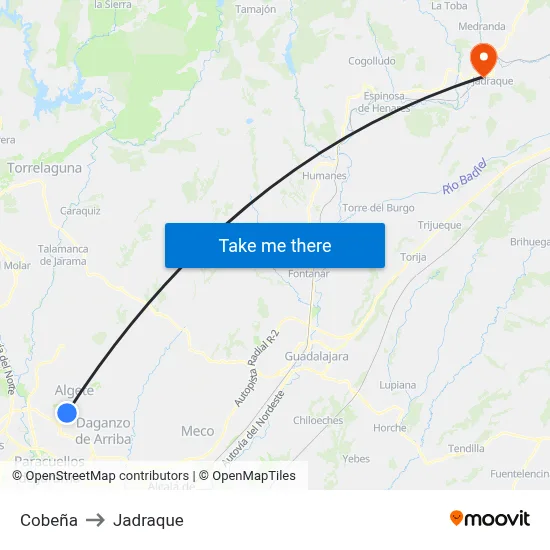 Cobeña to Jadraque map