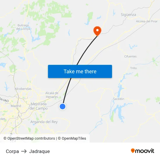 Corpa to Jadraque map