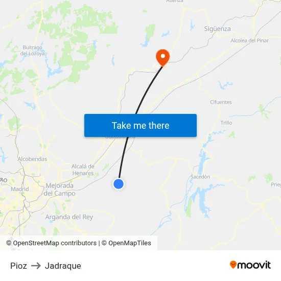Pioz to Jadraque map