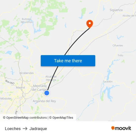 Loeches to Jadraque map