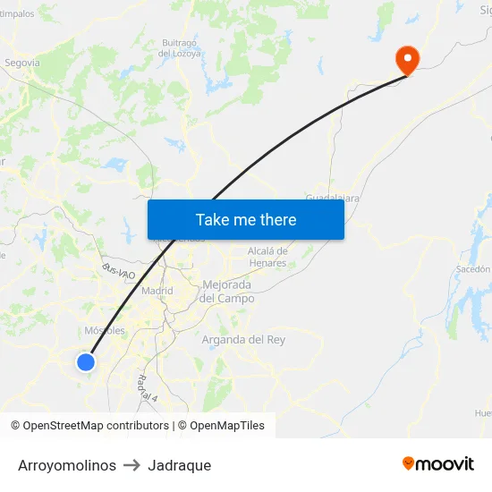 Arroyomolinos to Jadraque map