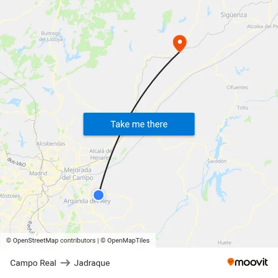 Campo Real to Jadraque map