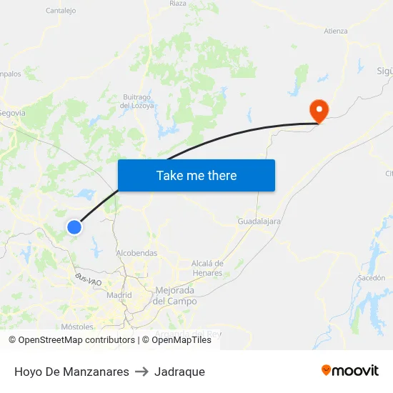 Hoyo De Manzanares to Jadraque map