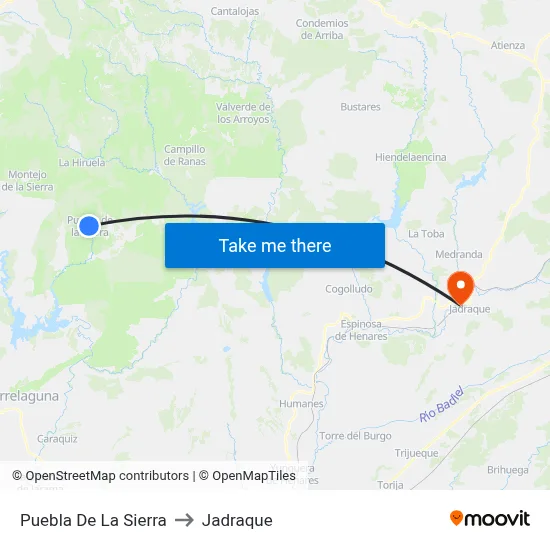 Puebla De La Sierra to Jadraque map