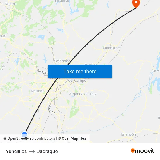 Yunclillos to Jadraque map