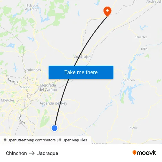 Chinchón to Jadraque map