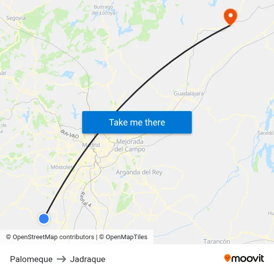 Palomeque to Jadraque map