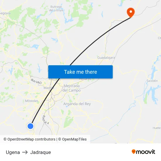 Ugena to Jadraque map