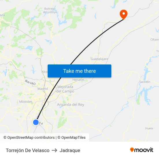Torrejón De Velasco to Jadraque map