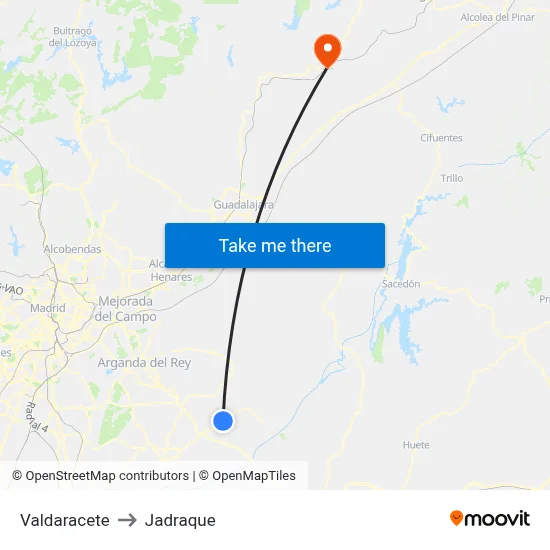 Valdaracete to Jadraque map