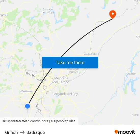 Griñón to Jadraque map